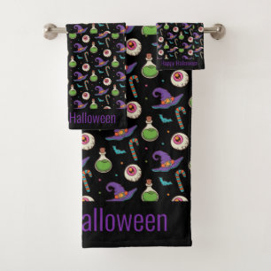 Fun Purple Halloween, Green Magic Witchy Bottle Bath Towel Set