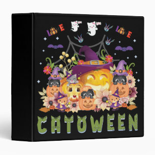 Fun Purple Hat Catoween, Cute Orange Pumpkin Binder