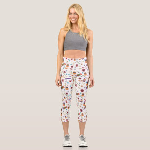 Fun Purple Hat Catoween, Cute Orange Pumpkin Capri Leggings