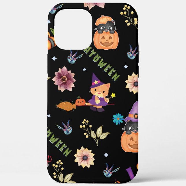 Fun Purple Hat Catoween, Cute Orange Pumpkin Case-Mate iPhone Case (Back)