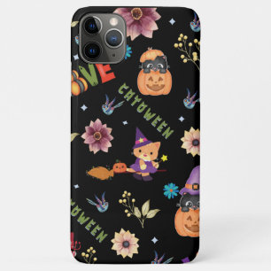 Fun Purple Hat Catoween, Cute Orange Pumpkin iPhone 11 Pro Max Case