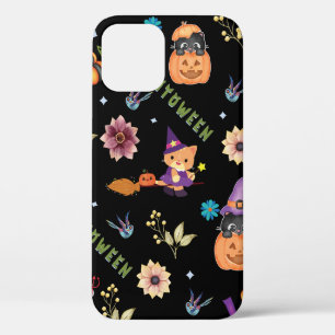 Fun Purple Hat Catoween, Cute Orange Pumpkin iPhone 12 Pro Case