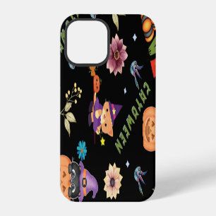 Fun Purple Hat Catoween, Cute Orange Pumpkin iPhone 12 Pro Case