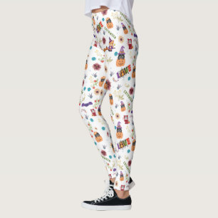 Fun Purple Hat Catoween, Cute Orange Pumpkin Leggings