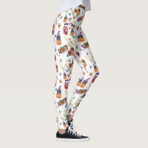 Fun Purple Hat Catoween, Cute Orange Pumpkin Leggings