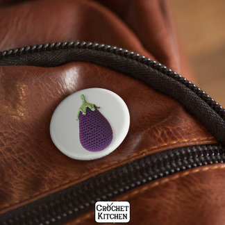 Fun Purple Modern Minimal Crochet Eggplant   2 Inch Round Button