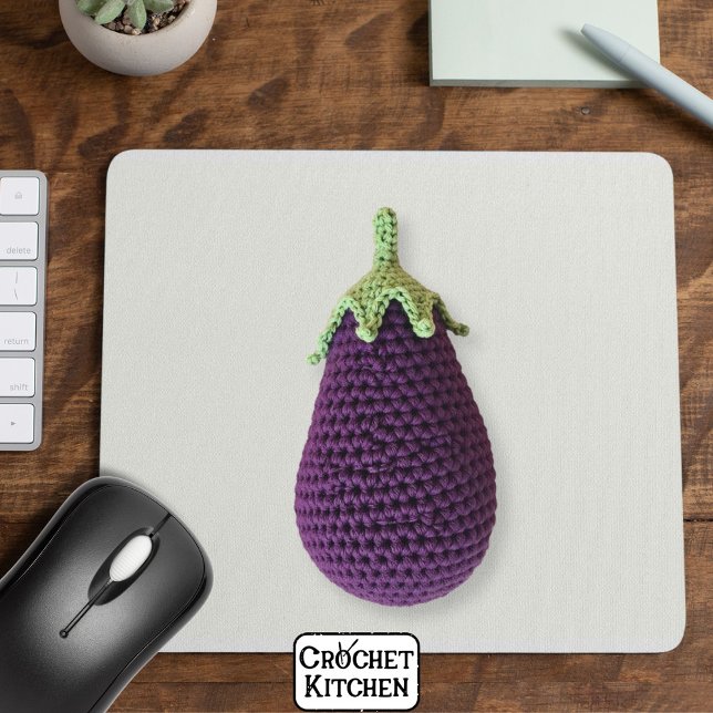 Fun Purple Modern Minimal Crochet Eggplant   Mouse Pad (Creator Uploaded)
