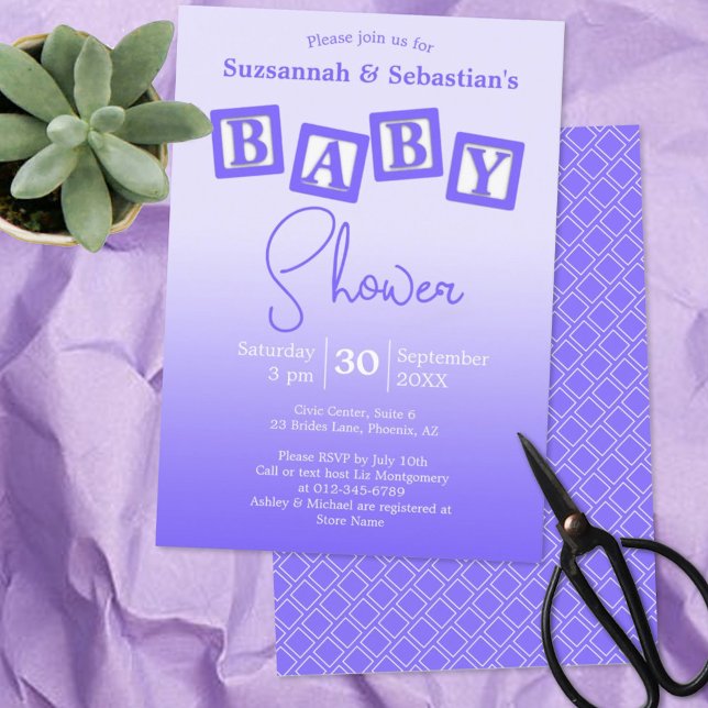 Fun Purple Ombre BABY Blocks Shower Invitation (Creator Uploaded)