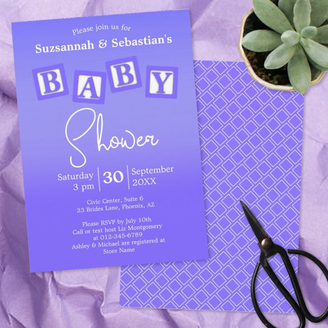 Fun Purple Ombre BABY Blocks Shower Invitation (Creator Uploaded)
