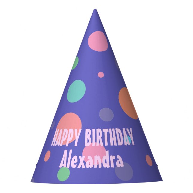 Fun Purple Party Hat with Colourful Polka Dots (Front)