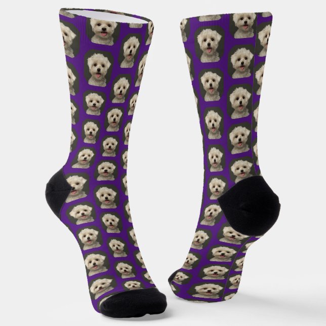 Fun Purple Pet Photo Trendy Custom Socks (Angled)
