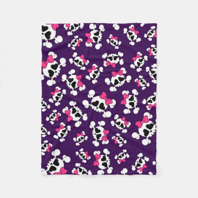 Fun purple skulls and bows fleece blanket (Front)