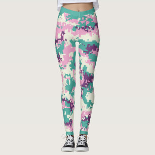 Fun, purple, turquoise, pink camouflage pattern, leggings
