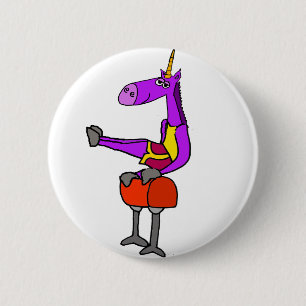 Fun Purple Unicorn on Pommel Horse Gymnastics Art 2 Inch Round Button