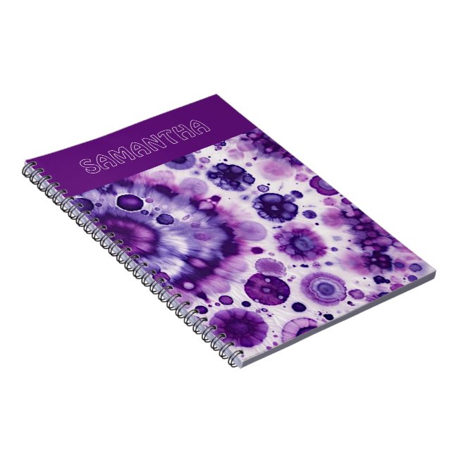 Fun Purple Violet Pink Batik Circles Art Pattern Notebook (Right Side)