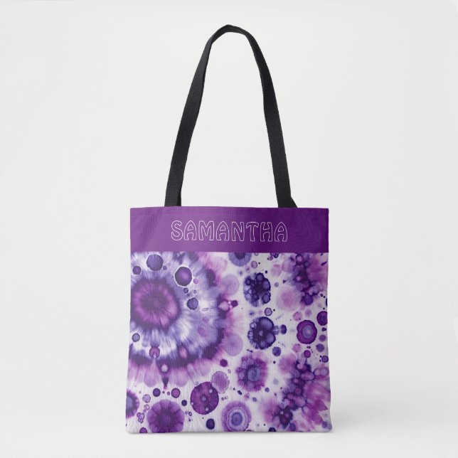 Fun Purple Violet Pink Batik Circles Art Pattern Tote Bag (Front)