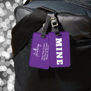 Fun Purple White MINE Personalized Luggage Tag