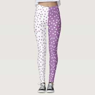 Fun Purple & White Polka Dots Colour Block Leggings