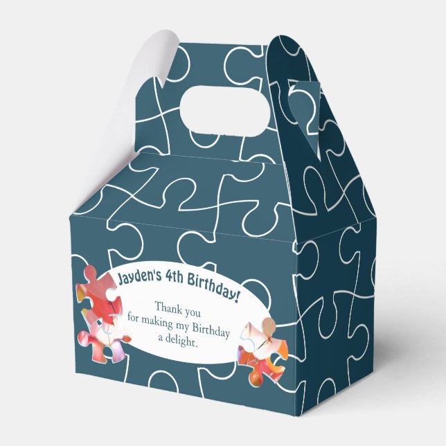 Fun Puzzle Balloon 4th Birthday Party Favor Box (Front Side)
