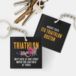 Fun Quote Colourful Orange Triathlon Splatters Keychain