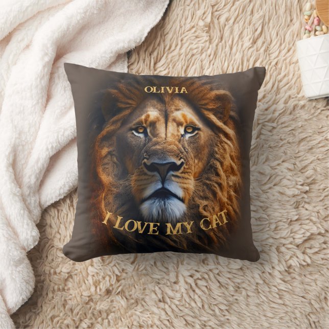 Fun Quote "I Love My Cat" Custom Name Throw Pillow (Blanket)