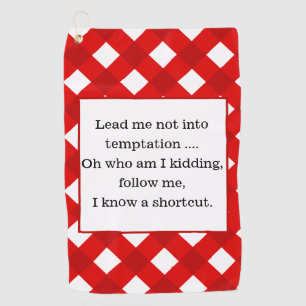Fun Quote Red Gingham Modern Golf Towel