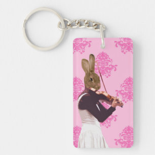 Fun rabbit playing violin keychain