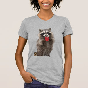 Fun Raccoon Holding Coffee Cup Animal Humour T-Shirt