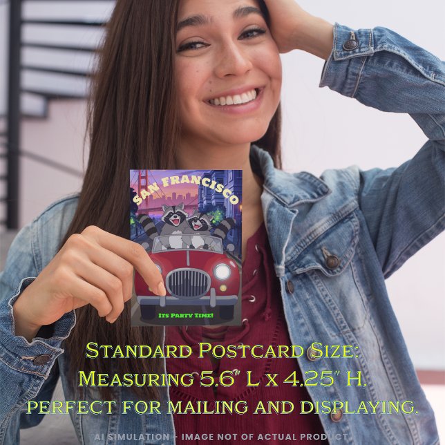 Fun Raccoons in Cabriolet Party Time San Francisco Postcard (Creator Uploaded)