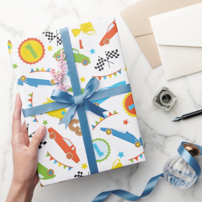 Fun Race car pattern boys party wrapping paper (Gifting)