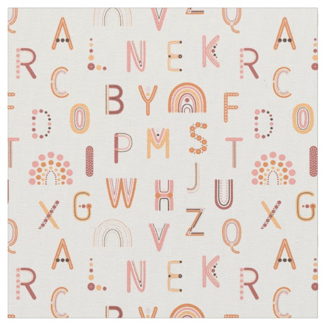 Fun Rainbow Alphabet Pattern Fabric (Close Up)