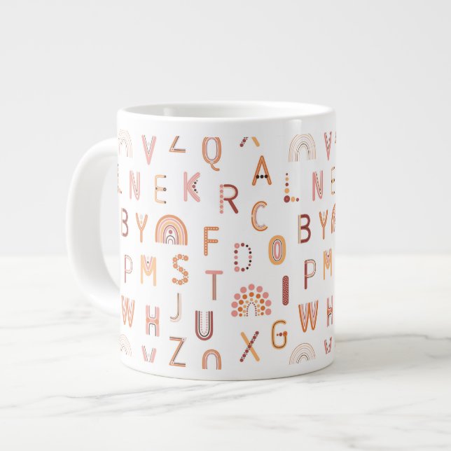 Fun Rainbow Alphabet Pattern Large Coffee Mug (Front Left)