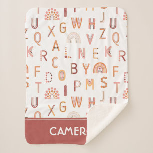 Fun Rainbow Alphabet Pattern Sherpa Blanket