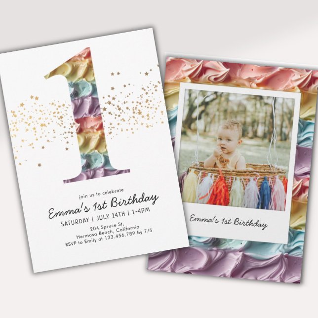 Fun Rainbow Cake Icing First Birthday Invitation (Creator Uploaded)