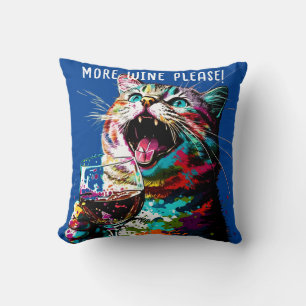 Fun Rainbow Cat and Wine Throw Pillow