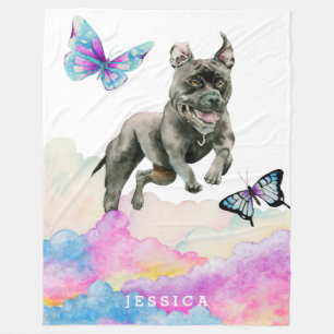 Fun Rainbow Colour Pitbull Dog Watercolor Fleece Blanket