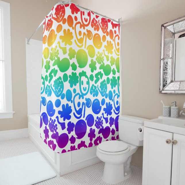 Fun Rainbow coloured spirals faces white backgroun (In Situ)