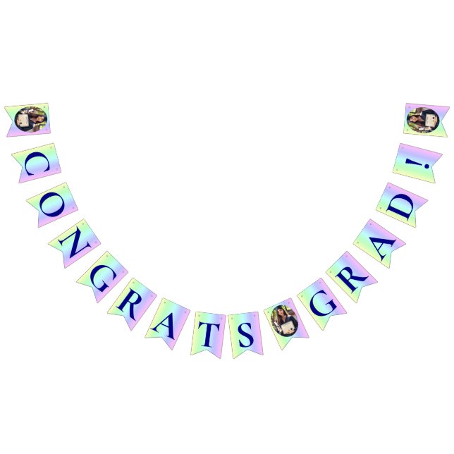 Fun, Rainbow Colourful Stripes Graduation Photo Bunting Flags (All)