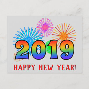 Fun, Rainbow Colours 2019 + "HAPPY NEW YEAR!" Postcard