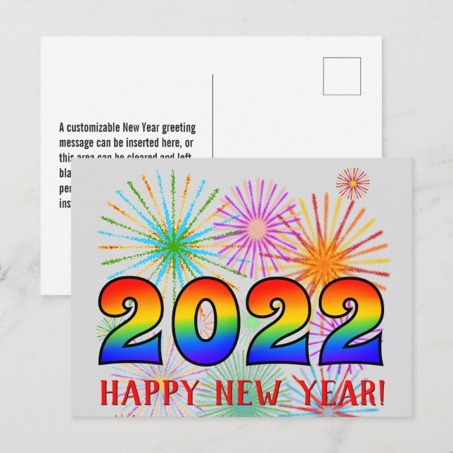 Fun, Rainbow Colours 2022 + "HAPPY NEW YEAR!" Postcard (Front/Back)
