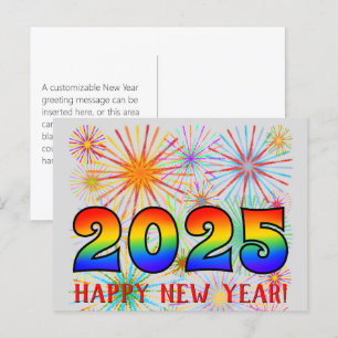 Fun, Rainbow Colours 2025 + "HAPPY NEW YEAR!" Postcard