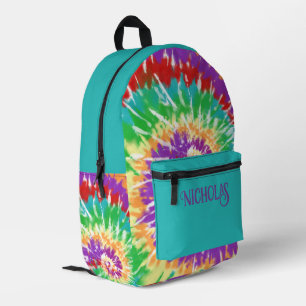 Fun Rainbow Colours Retro Tie Dye Monogrammed Printed Backpack