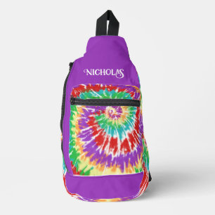 Fun Rainbow Colours Retro Tie Dye Monogrammed Sling Bag