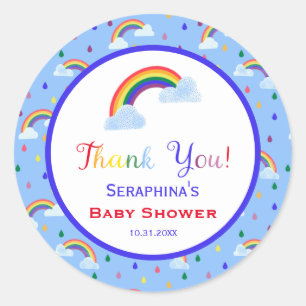 Fun Rainbow Party Baby Shower Thank You Classic Round Sticker