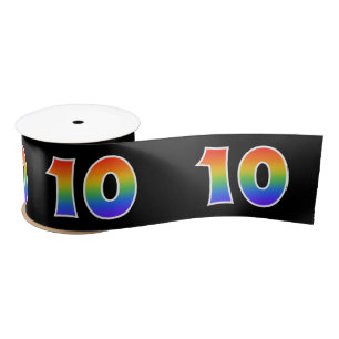 Fun, Rainbow Pattern "10" Event Number (Black) Satin Ribbon