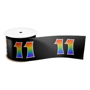 Fun, Rainbow Pattern "11" Event Number (Black) Satin Ribbon