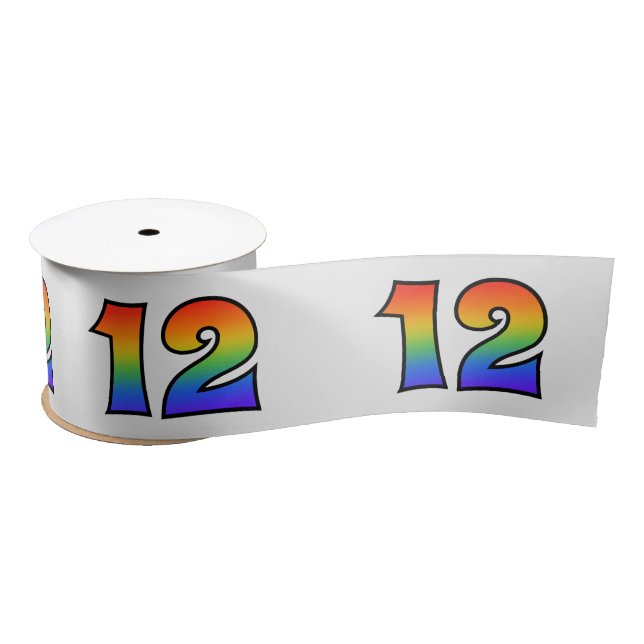 Fun, Rainbow Pattern "12" Event Number (Grey) Satin Ribbon (Spool)