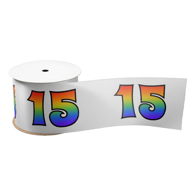 Fun, Rainbow Pattern "15" Event Number (Grey) Satin Ribbon (Spool)