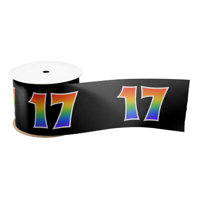 Fun, Rainbow Pattern "17" Event Number (Black) Satin Ribbon (Spool)