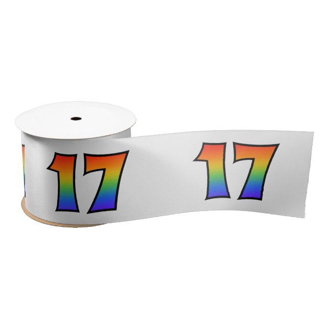 Fun, Rainbow Pattern "17" Event Number (Grey) Satin Ribbon (Spool)